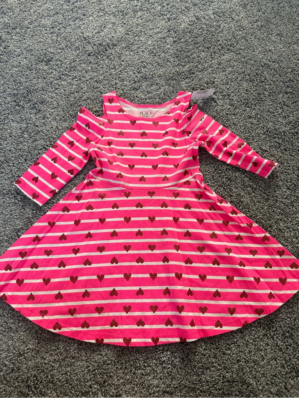 Place Hot Pink Striped Heart Cold-Shoulder Dress